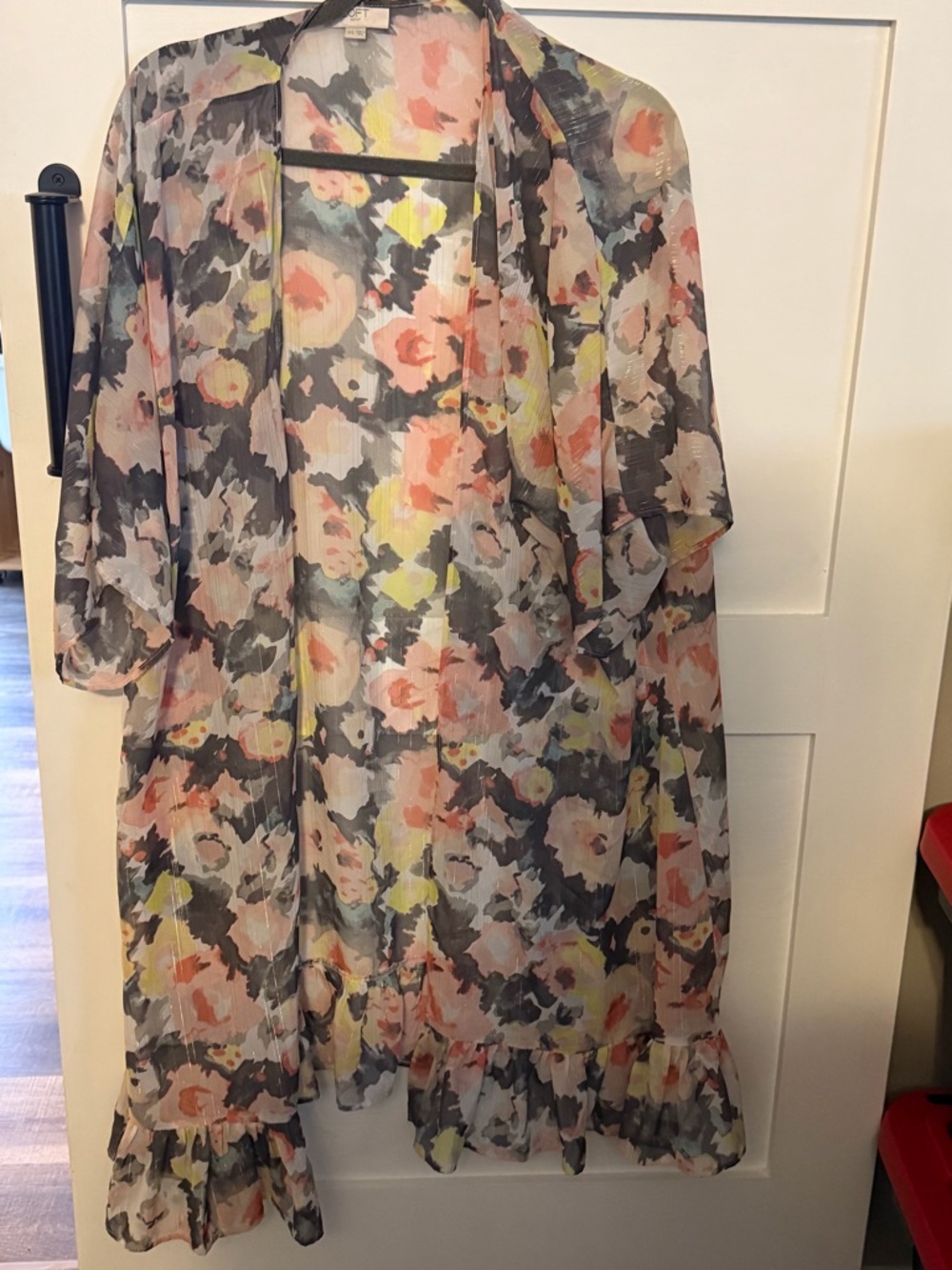 LOFT Floral Sheer Layering Kimono in Peach, Yellow & Gray